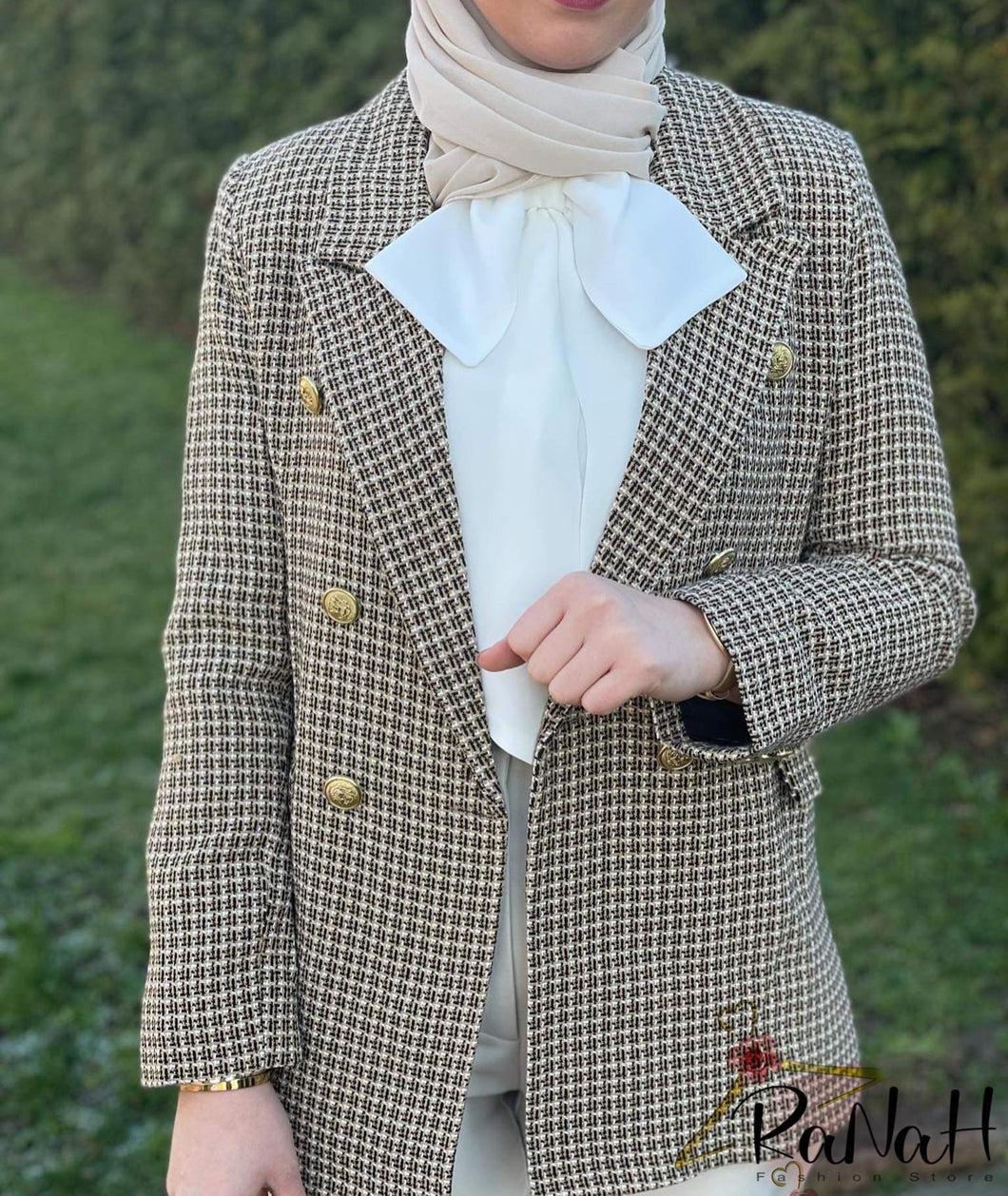 Tweed  Blazer with Gold Buttons